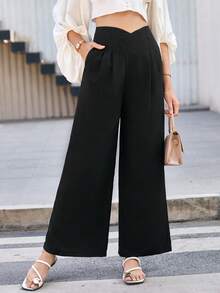 GENKIRA Màu thuần Vòng eo chữ V Thường xuyên Quần - màu đen - Xem 6