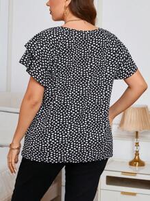 SHEIN LUNE Plus Size Women's Printed Round Neck Blouse