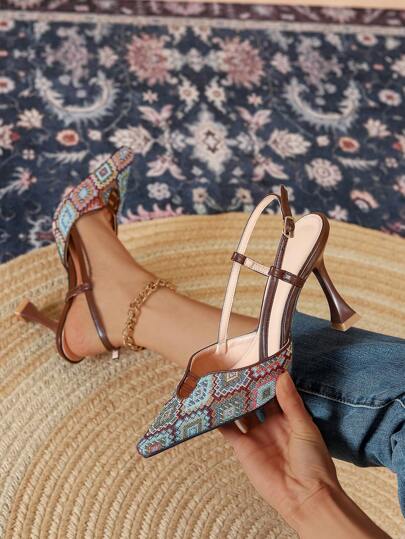 Fall/Winter Women's Vintage Embroidered High-Heel Stiletto Pumps, Pointed Toe Sandals For Resort Style, Elegant, Party