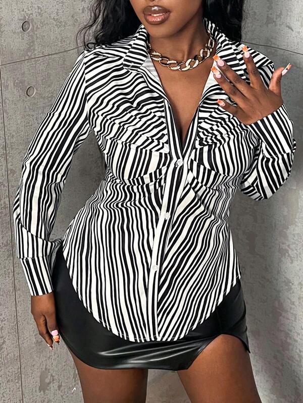 Zolique Camisa De Rayas Para Mujeres Con Ajuste Delgado