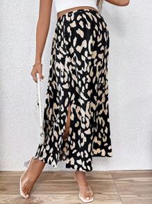 SHEIN Young Casual Elastic High Waist Allover Print Skirt With Adjustable Waistband For Maternity