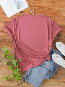 SHEIN LUNE 女款大尺碼卡通印花標語短袖 T 卹 - 藕粉色 - 查看 2