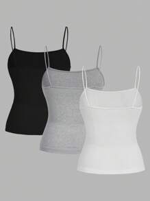 SHEIN EZwear 3 chiếc áo hai dây xếp ly bên hông thường ngày, dáng ôm dành cho nữ, mùa hè - Nhiều màu - Xem 2