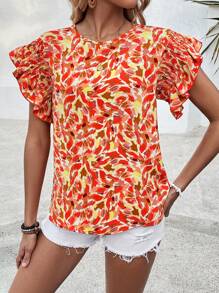 Breezaya Men's Casual All-Over Printed Round Neck Short Sleeve Shirt - Red - View 1