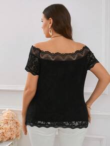 SHEIN Clasi 大尺碼女性花邊露肩上衣 - 黑色 - 查看 2
