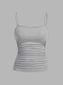 SHEIN EZwear 3 chiếc áo hai dây xếp ly bên hông thường ngày, dáng ôm dành cho nữ, mùa hè - Nhiều màu - Xem 6