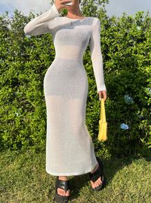 SHEIN EZwear White See-Through Mesh Bodycon Sundress For Women - White - View 4