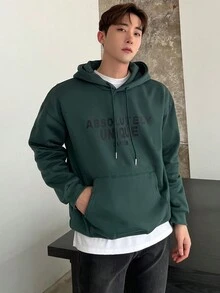 DAZY Nam Slogan In Dây rút Hoodie - màu xanh lá - Xem 8