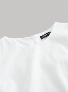 SHEIN MOD 浪漫泡泡女士连衣裙 白色镂空图案 - 白色 - 查看 4