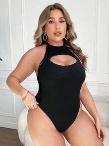 Celure Kích thước lớn Của phụ nữ Xu hướng: Cắt giảm Quần bó Không tay Áo liền quần chặt - màu đen - Xem 3