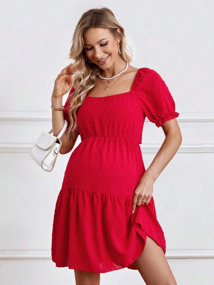 Maternity Solid Color Swiss Dot Dress