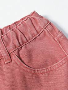 Thiếu niên Cô gái Mát mẻ Phong cách đường phố Đau khổ Màu hồng Eo đàn hồi Cargo Túi Lỏng lẻo phù hợp Quần legging thẳng - Hồng - Xem 4