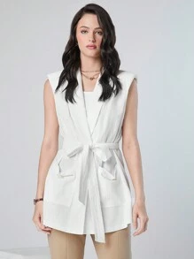 Mulvari Ladies' Sleeveless Monochromatic Blazer - White - View 8