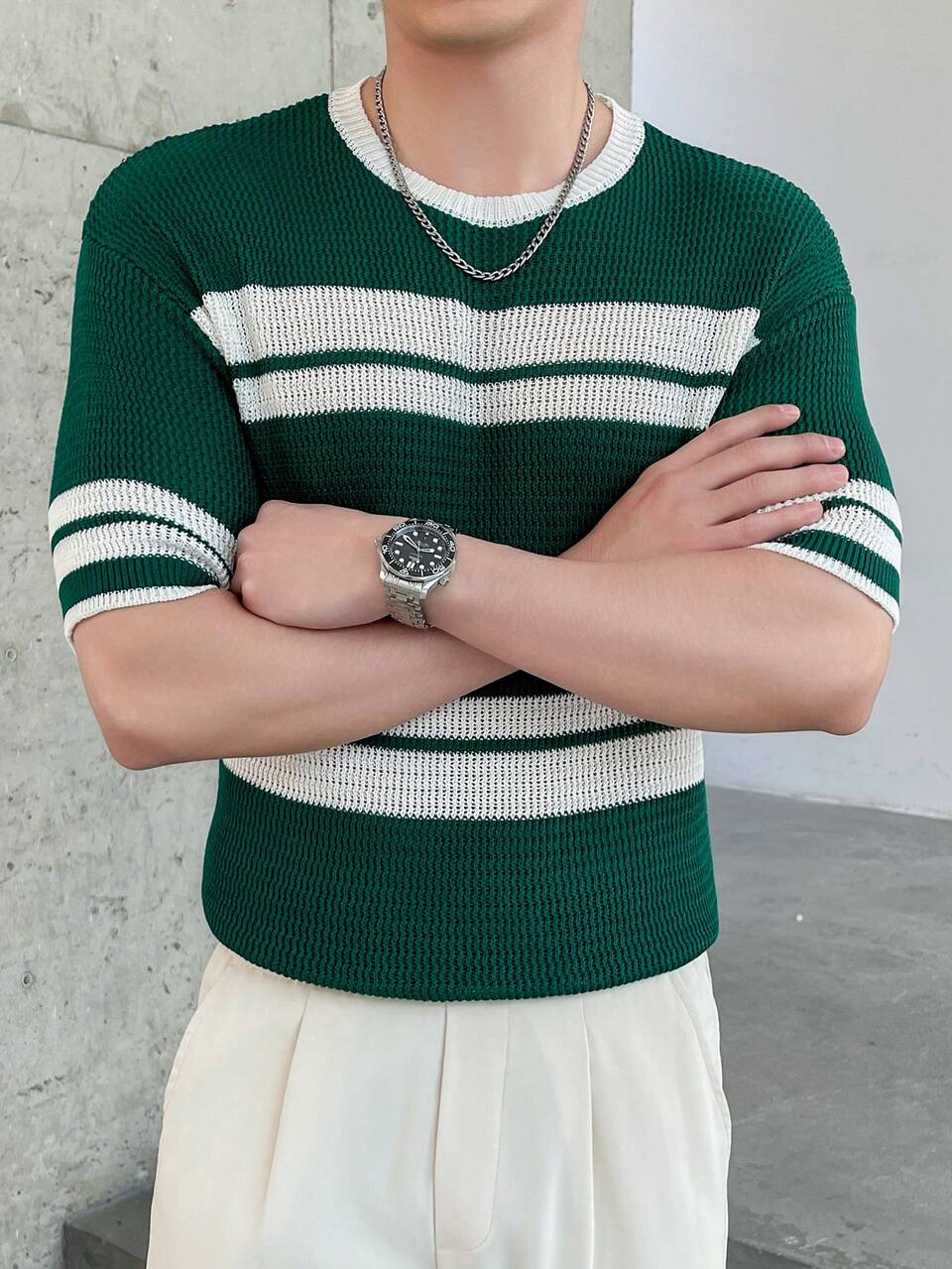 Men's Color Block Striped Short Sleeve Knitted Top