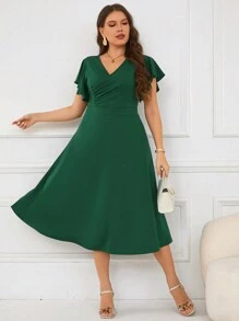 SHEIN Clasi Vestido Con Cuello En V Cruzado De Talla Grande Con Manga Con Volantes - Verde - Ver 5