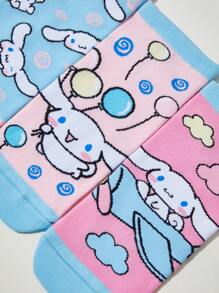 HELLO KITTY AND FRIENDS | SHEIN 3對女士卡通可愛且排汗柔軟的短襪 - 彩色 - 查看 3