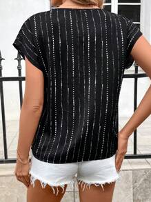 SHEIN Clasi Women's Striped Batwing Short Sleeve Summer  Blouse - Black and White - View 4