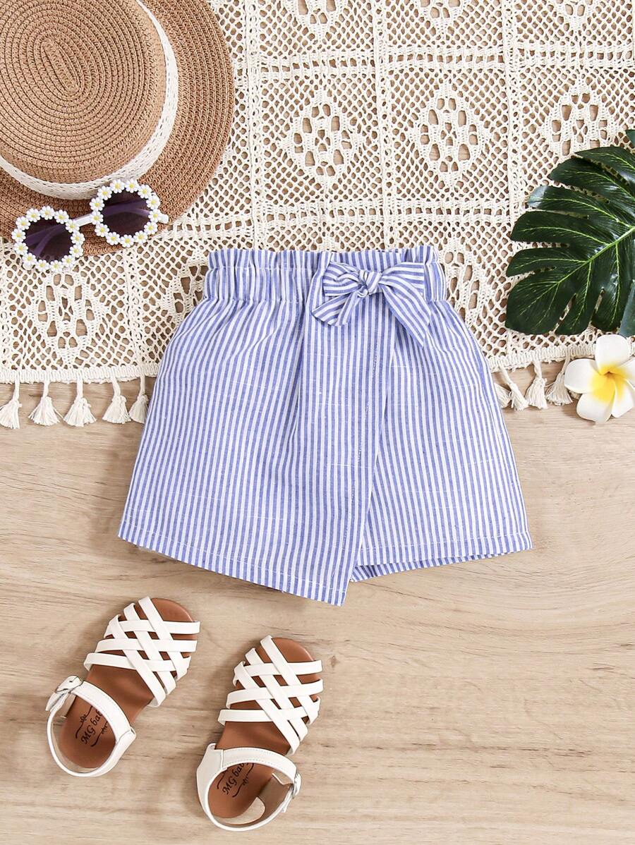 SHEIN Baby Girl Casual Striped Asymmetrical Elastic Waist Skort For Summer Vacation - Blue and White - View 1