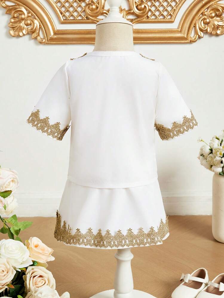 Golden Lace Traditional Festival Baby Girl Set, Elegant And Cute Baby Girl Fashionable