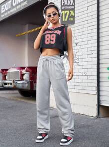 Streetz SHEIN Sport 女性運動縮口褲,帶束口腰帶和口袋 - 灰色 - 查看 3