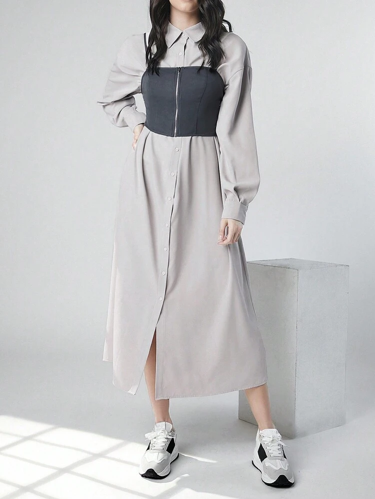 Women's Color Block 2 In 1 Dress