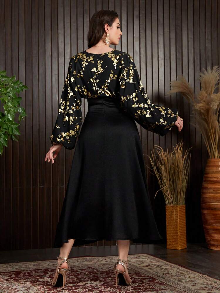 Women's Floral Printed Patchwork Batwing Sleeve Dress Fall Cloth For Women