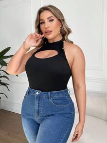 Celure Kích thước lớn Của phụ nữ Xu hướng: Cắt giảm Quần bó Không tay Áo liền quần chặt - màu đen - Xem 7