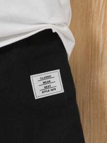 SHEIN Baby Boy's Casual White Button-Down Shirt And Elastic Waistband Letter Pattern Shorts Set