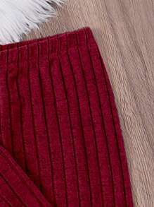 Teen Girls' Sweet Ribbed Letter Patchwork Hooded Top And Pants Two Piece Set - Burgundy - View 3