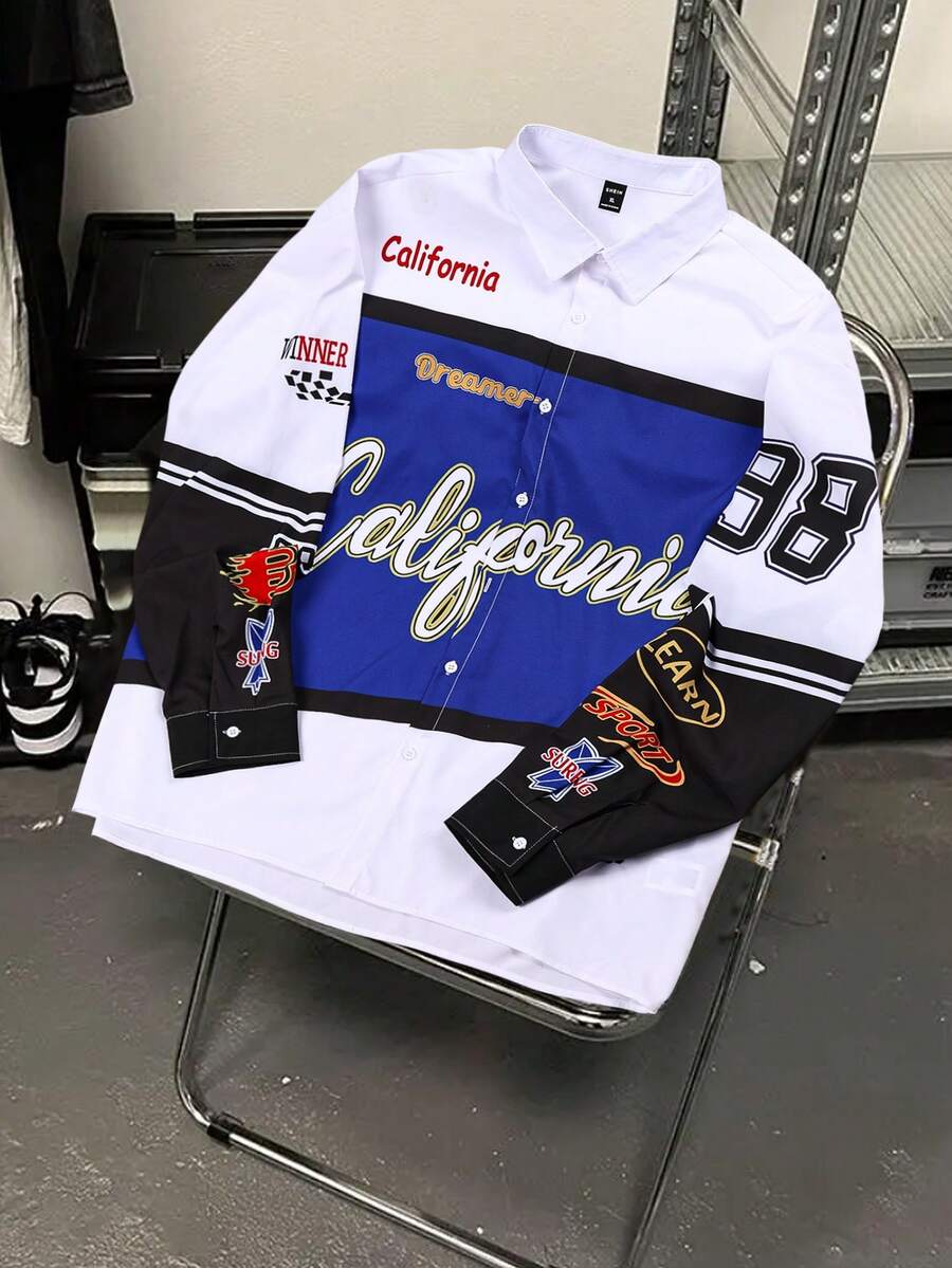 Manfinity EMRG 男士花卉印花镶嵌長袖衬衫 - 彩色 - 查看 1