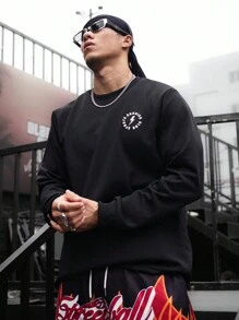 Gym Rark Men's Long Sleeve Round Neck Sports Sweatshirt With Letter Printed Men Sweatshirt - Black - View 3