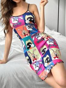 Váy ngủ in hình động vật hoạt hình dễ thương Váy ngủ Pajama - Nhiều màu - Xem 1