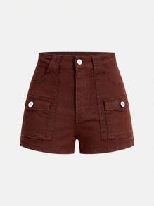 Short En Jean À Poches Utilitaires Pour Adolescentes - Tabac - Voir 1