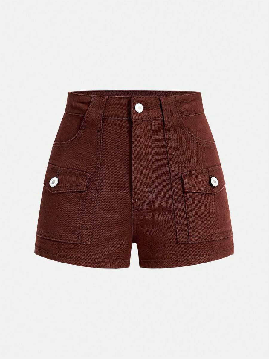 Short En Jean À Poches Utilitaires Pour Adolescentes - Tabac - Voir 1