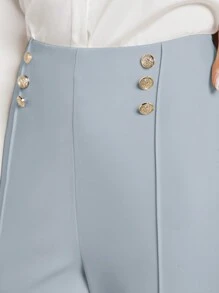 BizChic 女士双排扣阔腿裤，优雅商务休闲办公装，春夏款 - 淺藍色 - 查看 8