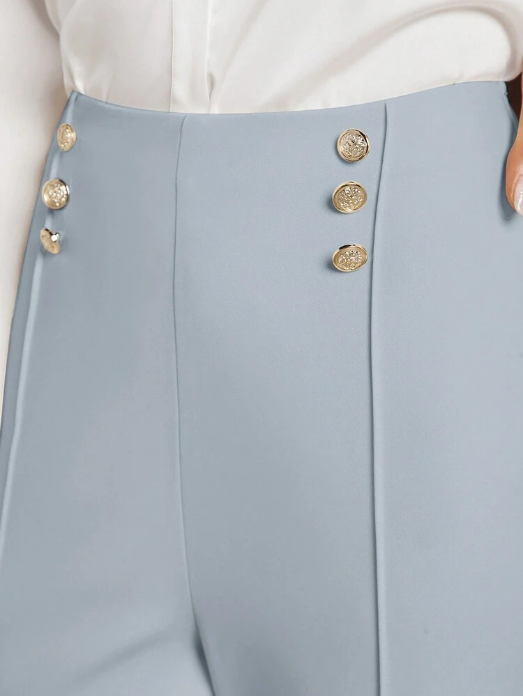 Women's Double-Breasted Wide Leg Pants, Elegant Business Casual Office Wear, Spring/Summer