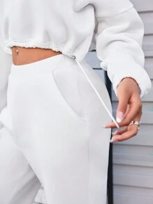 SHEIN Sports Solid Color Casual Sports Suit Women Tracksuit - White - View 3
