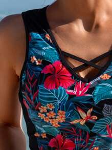 Swim Lushoire Ladies' Tropical Print Patchwork Bikini Set - Multicolor - View 4