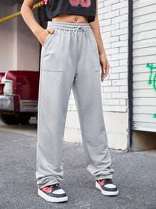 Streetz SHEIN Sport 女性運動縮口褲,帶束口腰帶和口袋 - 灰色 - 查看 5