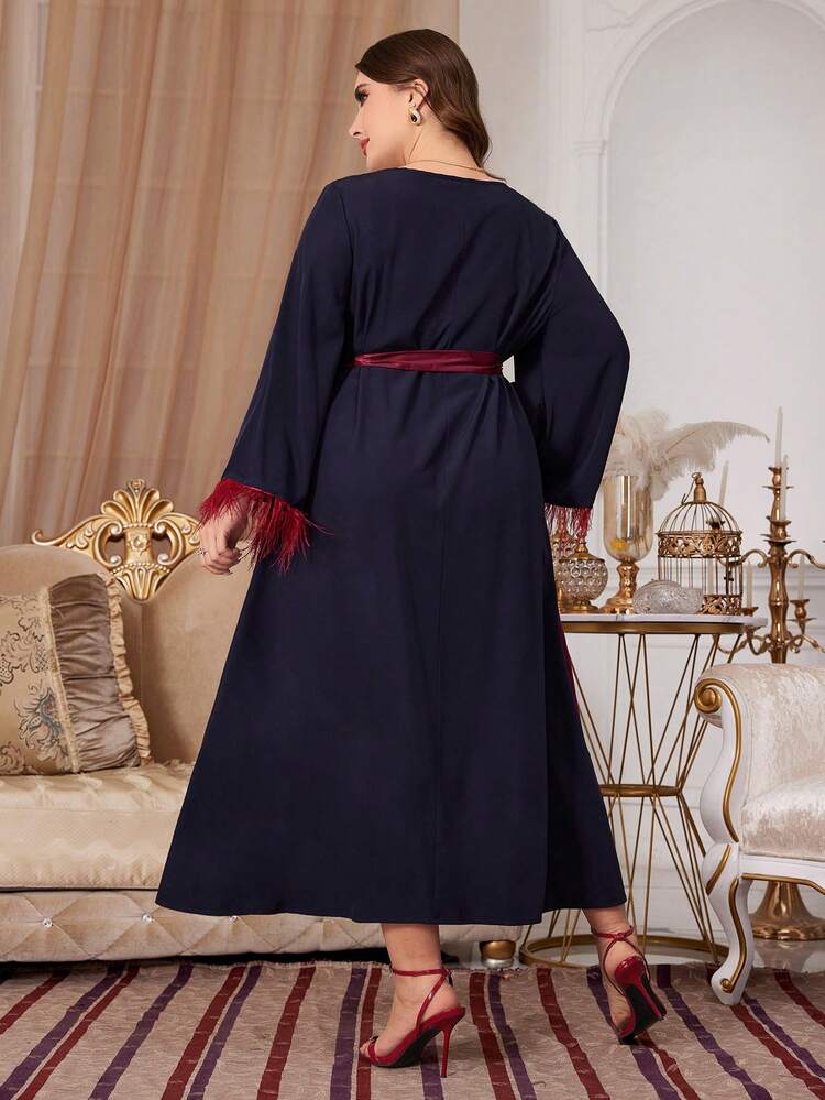 Plus Size Colorblock Printed Patchwork Frayed Hem Dress