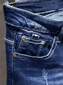 Men's Distressed Washed Denim Jeans - Dark Wash - View 3