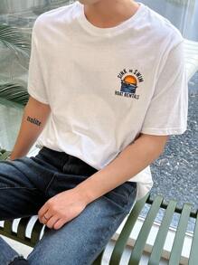DAZY Men Cotton Letter Graphic Tee,Fall Clothes - White - View 9