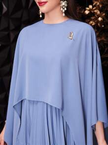 Modelyn Women's Metallic Decor Batwing Sleeve Dress,Elegant Evening Party Dress - Dusty Blue - View 8