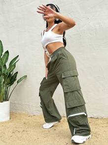 SHEIN Unity Women's Drawstring Waist Design Sense Cargo Pants - Green - View 6