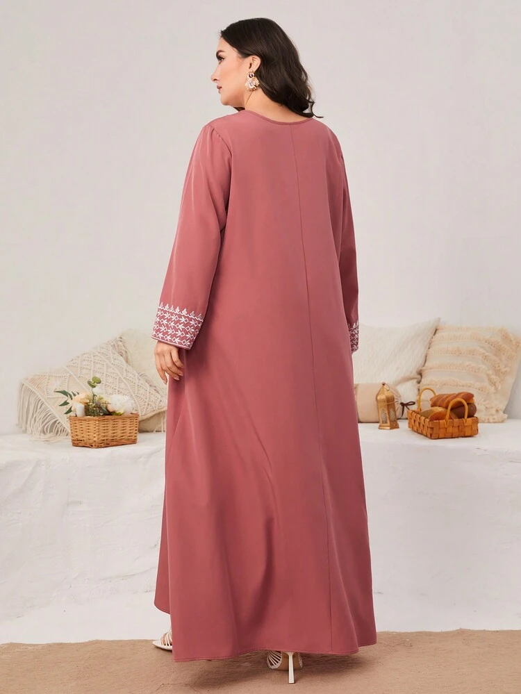 Plus Size Women's Arabian Embroidery Dress Kaftan Jalabiya Dress