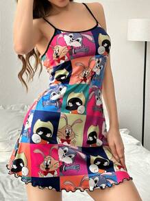 Váy ngủ in hình động vật hoạt hình dễ thương Váy ngủ Pajama - Nhiều màu - Xem 3