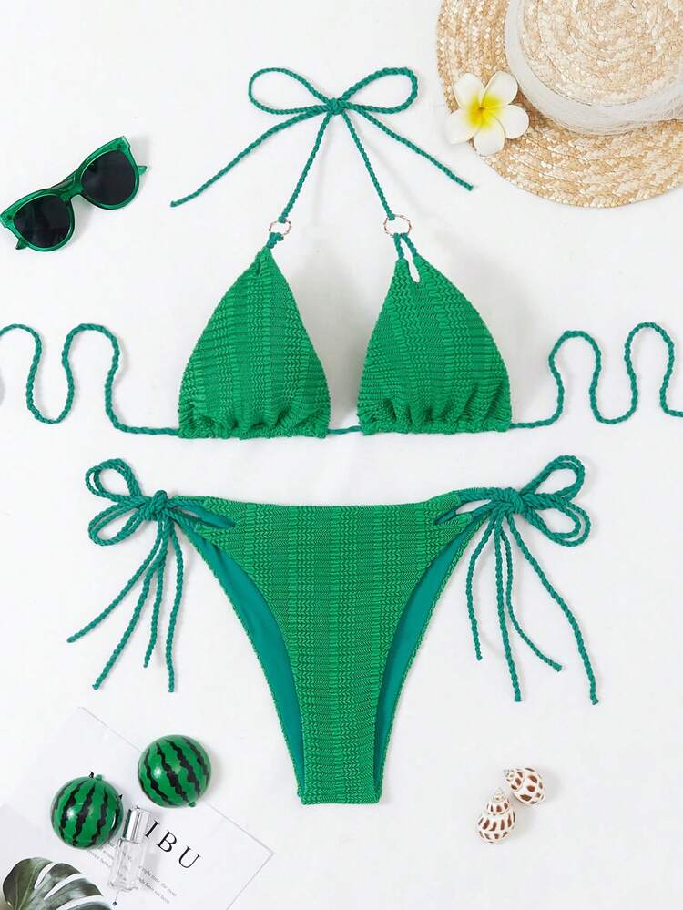 Women's Solid Color Textured Bikini Set Summer Beach