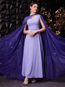 Modelyn Vestido casual de moda para mujer con decoración de cinta brillante, vestido de noche largo - Morado - Ver 5