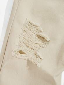 Tween Boy's Elastic Waist Distressed Denim Shorts - Apricot - View 4