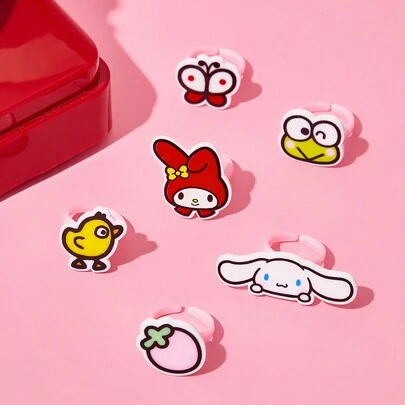 HELLO KITTY AND FRIENDS | SHEIN 6pcs Cute Children'S Ring Set